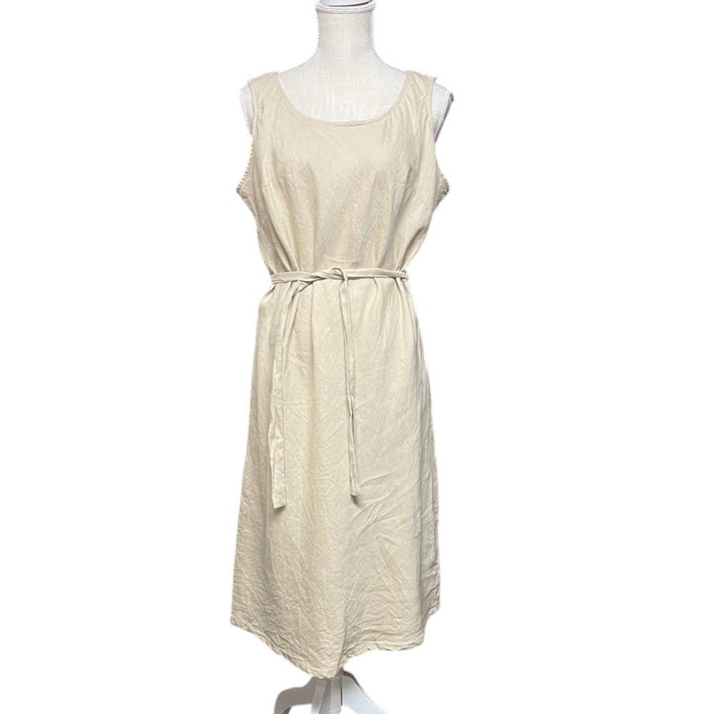 Elegant Tan Linen Sleeveless‎ Dress